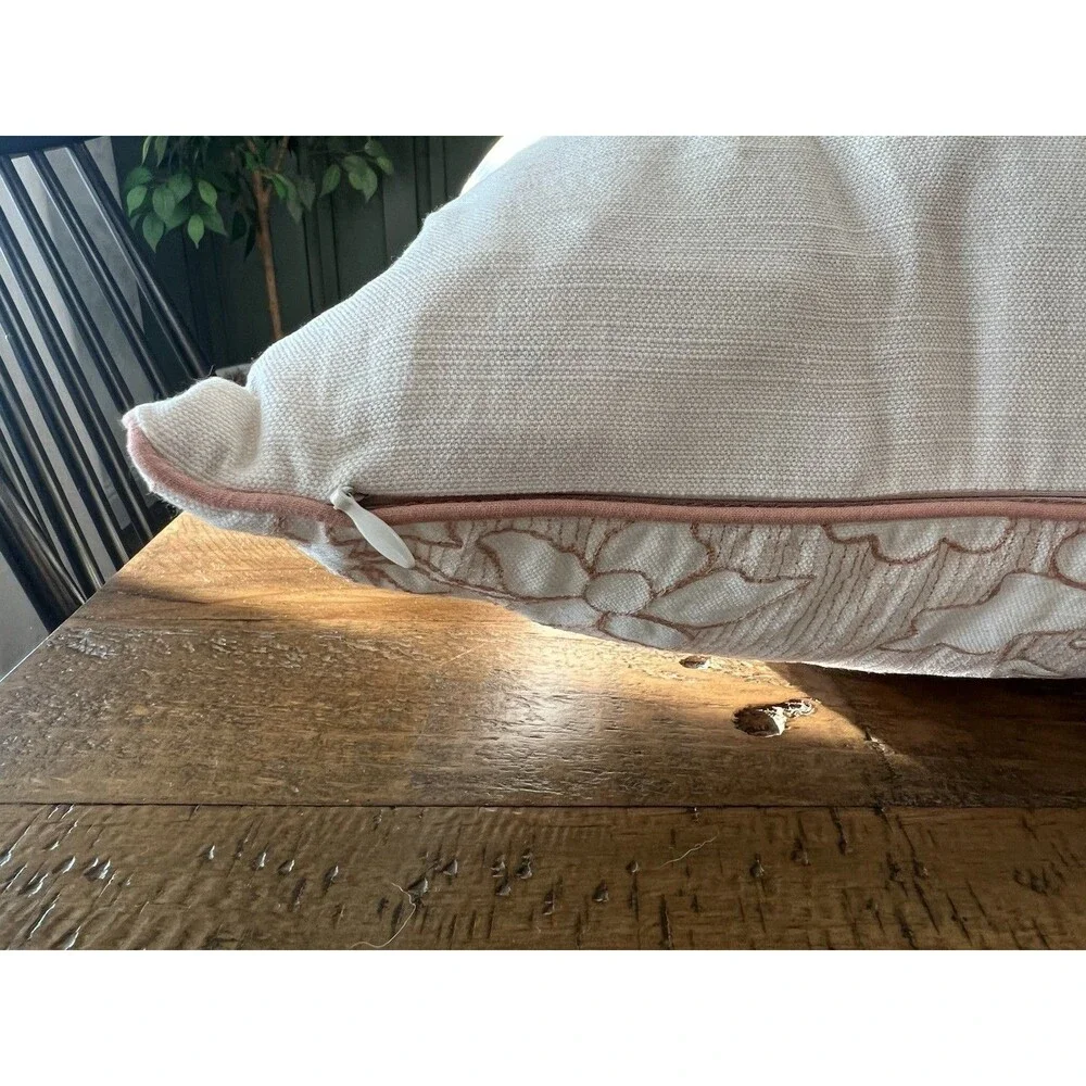 Oversized Square Reverse Embroidered Floral Pillow Orange or Cream -